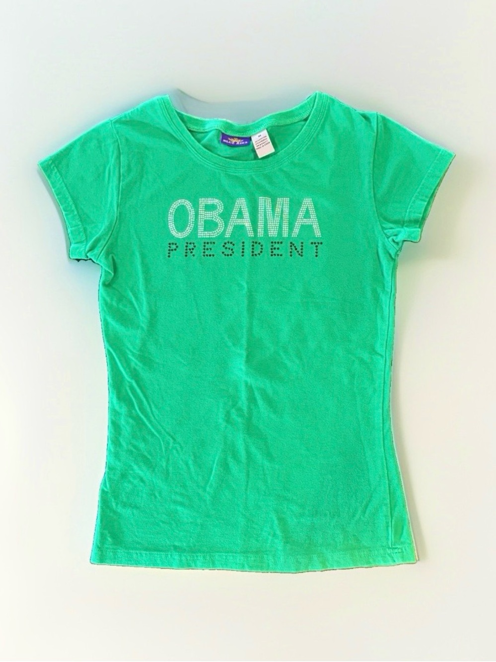 Blue Axes Obama President Sparkle Tee Kelly Green NWOT Size Medium
